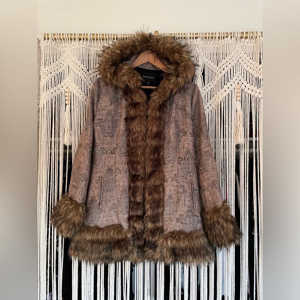 Minkpink Faux Fur Trim Coat